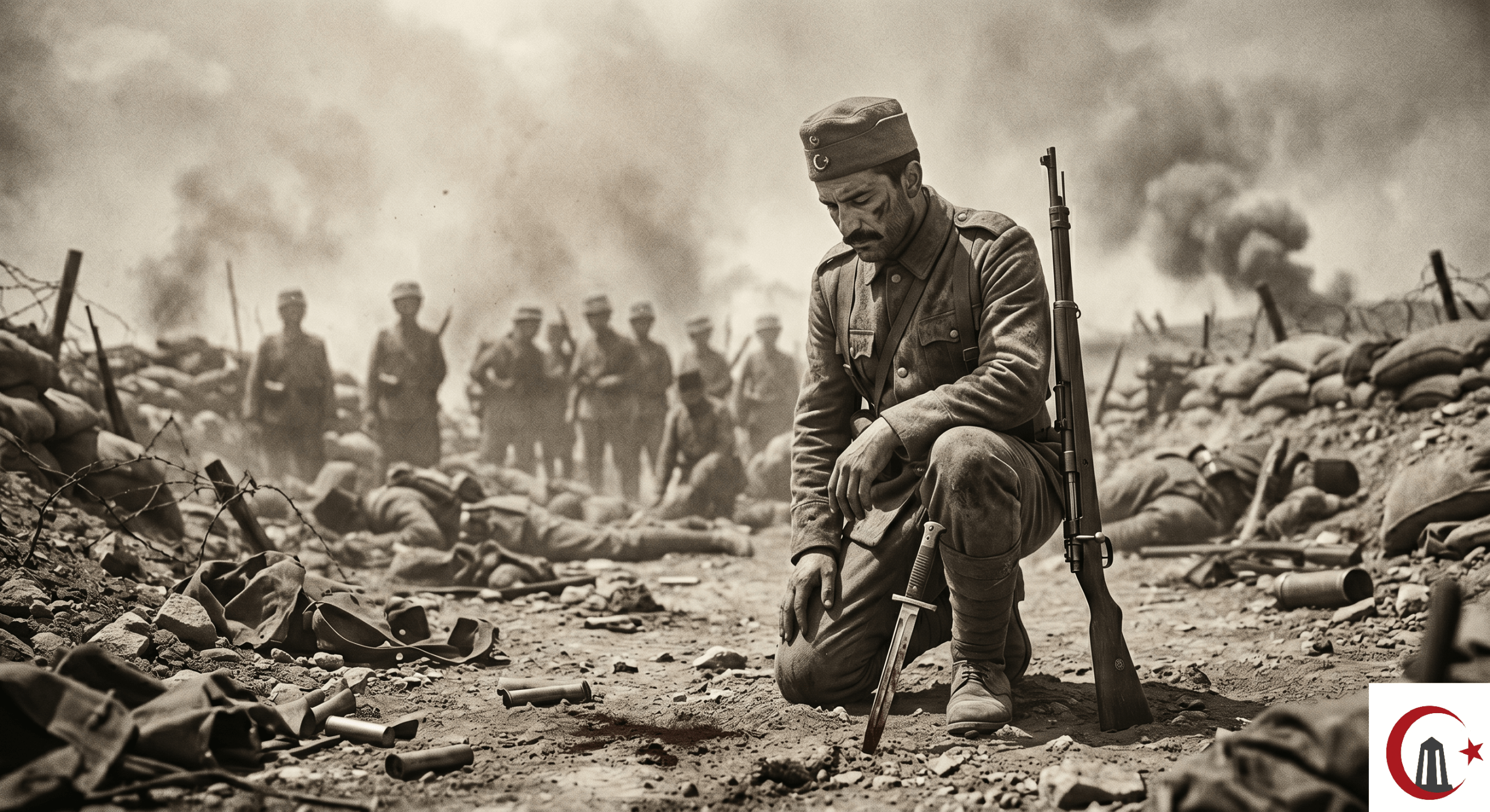 Çanakkale Savaşı'nda Seddülbahir cephesinde elinde süngülü tüfeğiyle Fransız siperlerine kahramanca hücum eden Düzceli Hasan'ın temsili resmi.