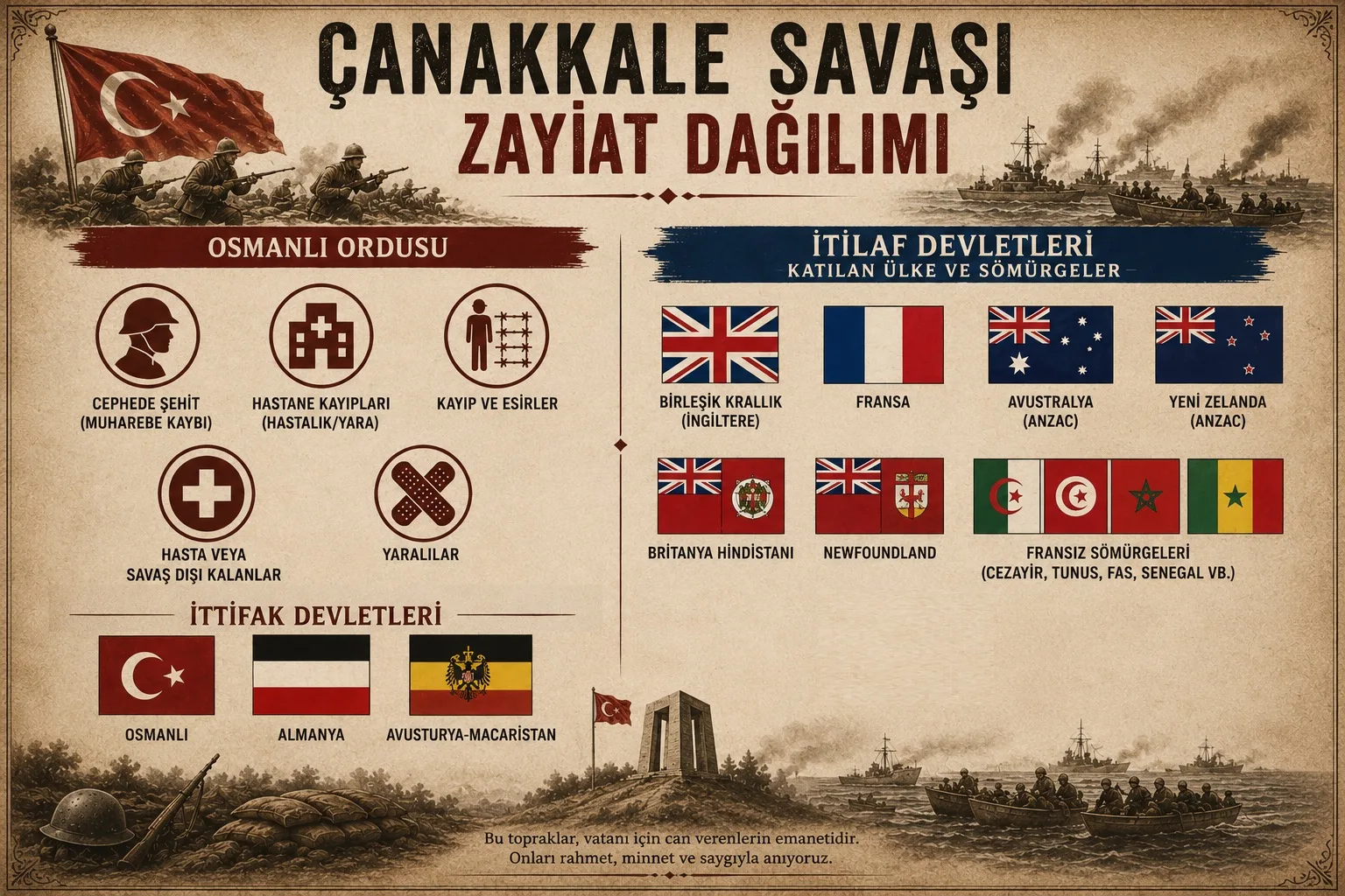 Çanakkale Savaşı Zayiat Sayıları Tablosu